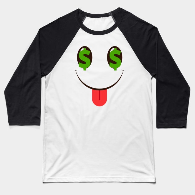 Money Smile Face Emoticon Baseball T-Shirt by Foxxy Merch